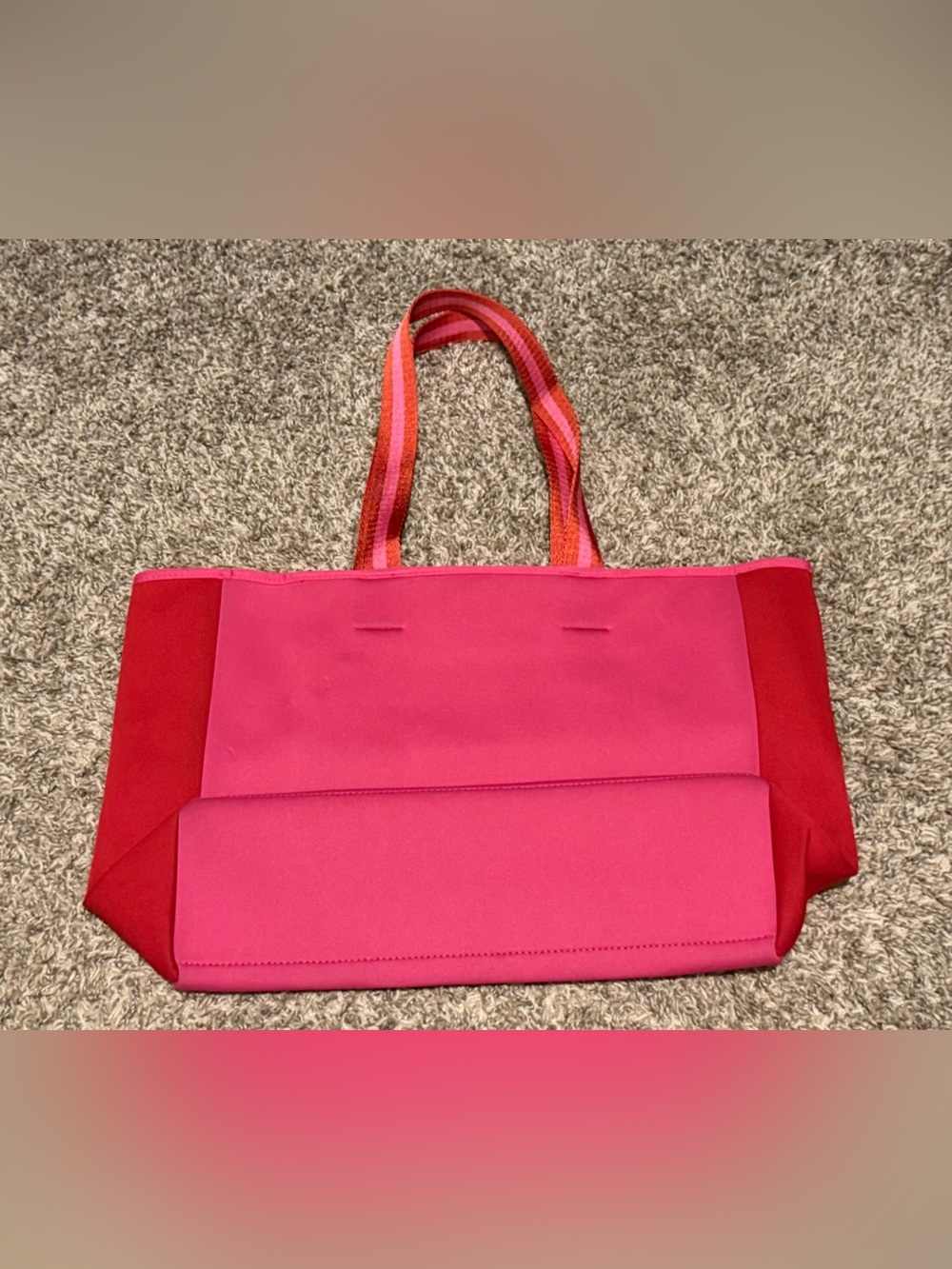 summersalt Pink Tote with Red Side Panels and Striped Handles - Picture 3 of 5